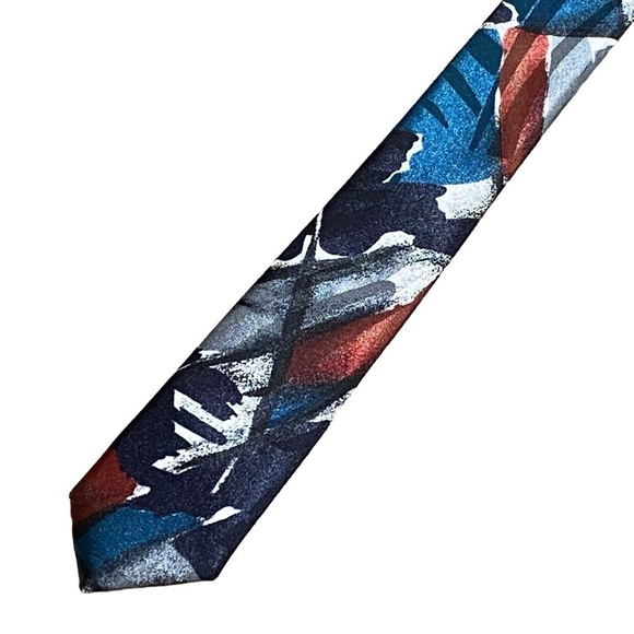 Vintage Pierre Cardin Abstract Tie Maroon Teal Geometric 90s Necktie - Picture 7 of 9